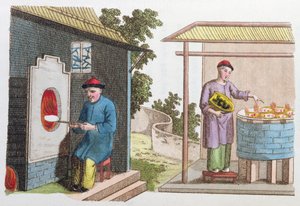 Porcelán égetése Kínában a 18. század végén, a La Chine en Miniature-ből, J. B. Breton, Párizs, szerkesztette: Nepveu, 1811 (színes metszet)