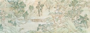 Tájkép, Ming-dinasztia (toll- és tintamosás papíron) alkotó: Chinese School