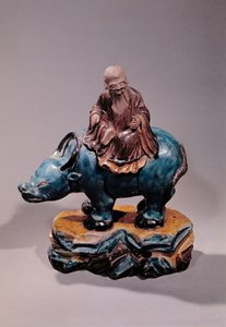Lao-ce (i. e. 604-531) a Buffalo, Qing-dinasztiáján (kerámia)