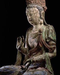 Nagy ülő bodhiszattva felemelt kézzel, Jin-dinasztia (1115-1234) (fa és pigment) (részlet) (lásd: 206546) alkotó: Chinese School