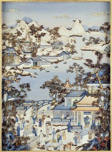 Panelek, amelyek alakokat ábrázolnak egy teraszon, Qianlong időszak, 1736-95 (polikróm elefántcsont) (egy pár) (lásd: 206571, 206573) alkotó: Chinese School