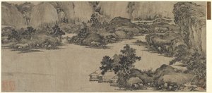 Tudósok visszavonulása a folyón, esetleg Qing-dinasztia (tinta a papíron)