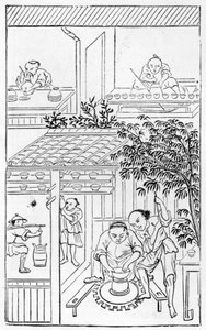 Esztergamedencék, a porcelángyártásról szóló illusztrációk sorozatából (a teljes sorozatot lásd: 384116 és 384117) alkotó: Chinese School