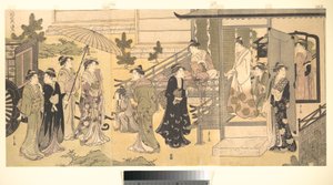 Álcázott jelenet a Gendzsi regényéből (Fūryū Yatsushi Genji), 33. fejezet, „Lilaakáclevelek (Fuji no uraba)” alkotó: Chobunsai Eishi