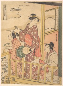 Hosszú farkú tyúk (Onagadori), a „Tizenkét különféle madár” (Shochō jūnikin) sorozatból