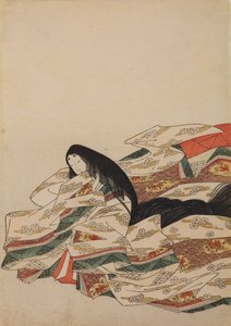 Ülő udvarhölgy, balra fordulva, tábla az albumból: Nishiki-zuri onna sanjū rokkasen e-zukushi alkotó: Chobunsai Eishi