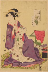 Hinazuru Oiran a Chojiya-ból, a „A zöld házak gyönyörű asszonyai – hat híres költőnő” című sorozatból / Seiro bijin rokkasen alkotó: Chobunsai Eishi