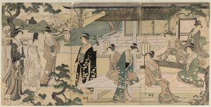A Genji meséjének Matsukaze fejezete (a Genji meséje című sorozatból, elegáns, modern ruhában) alkotó: Chobunsai Eishi