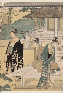 A Genji meséjének Matsukaze fejezete (a Genji meséje című sorozatból, elegáns, modern ruhában) alkotó: Chobunsai Eishi