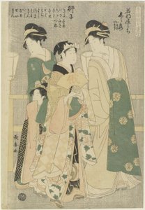 A Wakafune-ya Ház három udvarhölgye: Shiratsuyu, Isono és Isoji, c. 1794