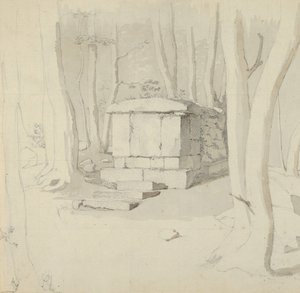 Kősír az erdőben, verso: Study of a Flower, 1830. alkotó: Christen Købke