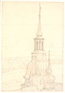 Frederiksborg két kis toronyának egyike. alkotó: Christen Købke