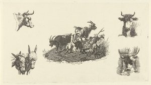 Három kecske tehénfejjel és szamárfejjel mindkét oldalon alkotó: Christiaan Godfried Schutze van Houten