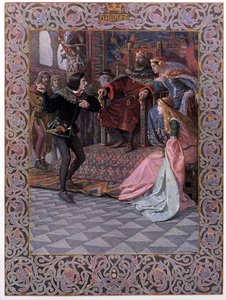 Hamlet Claudius király, Gertrud királynő és Ophelia előtt, jelenet William Shakespeare (1564-1616) Hamlet című művéből, 1900 körül