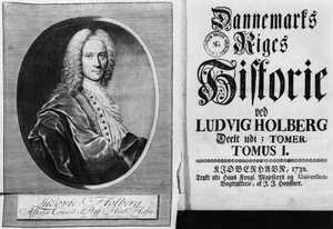Báró Ludvig Holberg (1684-1754) és Dánia története I. kötetének címlapja, Koppenhágában, 1732