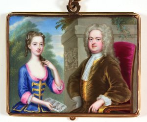 Lady Margaret Cavendish Holles Harley és apja Edward Harley (zománc) alkotó: Christian Friedrich Zincke