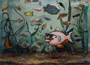Big Pink Fish in Fishy World 1988 (olaj, vászon) alkotó: Christian Furr