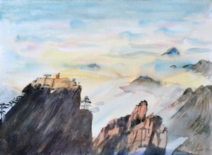 Stone Monkey Gazing Over a Sea of Clouds, 2015 (akvarell, papír) alkotó: Christian Furr