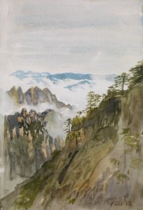 Sárga hegyi fenyők, Huangshan, 2015 (akvarell, papír)