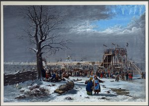 Hullámvasút a Néván a szentpétervári szmolnij kolostor közelében - Christian Gottfried Heinrich Geissler (1770-1844). Rézmetszet, akvarell