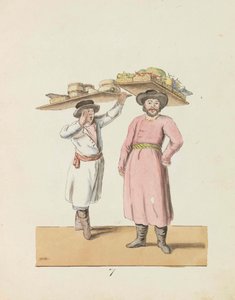 Gyümölcsárus és sajtot és heringet árusító paraszt A Szentpétervár... sorozatból, 1799.