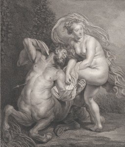 Deianeira átveszi Nessustól a megmérgezett tunikát, és a megsebesült kentaur a..., 1778. alkotó: Christian Gottfried Schulze
