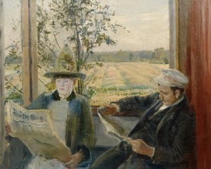 Oda a Verdens Gang újságot olvassa alkotó: Christian Krohg