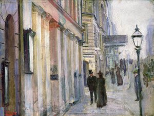 A Karl Johan és a Dronningens (Queens) utca sarka (olaj, vászon) alkotó: Christian Krohg
