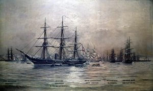 Konföderációs Államok Shenandoah cirkáló Melbourne kikötőjében, Ausztráliában, 1865, 1865 körül alkotó: Christian Poulsen