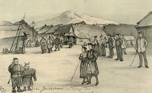 Síró piac, Tsingtao, Kína, 1898. alkotó: Christian Wilhelm Allers