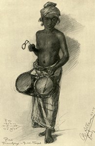 Pina - dobos fiú egy buddhista templomban, Kandy, Ceylon, 1898. alkotó: Christian Wilhelm Allers