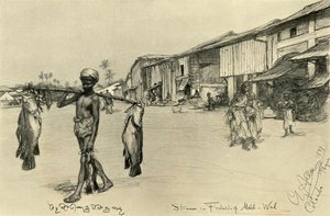 Utcai jelenet egy halászfaluban, Mutwal, Ceylon, 1898. alkotó: Christian Wilhelm Allers