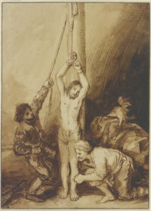Krisztus az ostorozás oszlopánál, Rembrandt modorában alkotó: Christian Wilhelm Ernst Dietrich