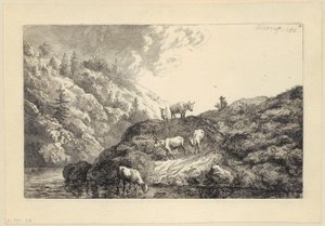 Állatcsorda a folyónál [Itatóhoz hajtott ökrök] alkotó: Christian Wilhelm Ernst Dietrich