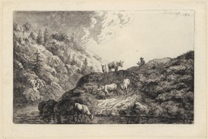 Állatcsorda a folyónál [Itatáshoz hajtott ökrök] alkotó: Christian Wilhelm Ernst Dietrich