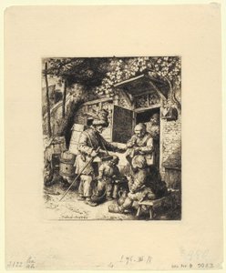 Ülő férfi félalakja tollas kalappal és bal kezében szemüveggel alkotó: Christian Wilhelm Ernst Dietrich