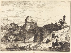 Táj egy híddal és a romos toronnyal alkotó: Christian Wilhelm Ernst Dietrich