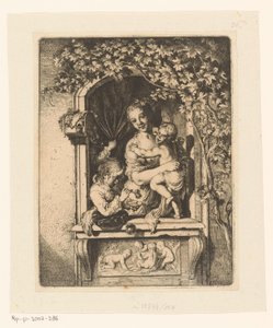 Nő gyerekekkel a díszített ablakban alkotó: Christian Wilhelm Ernst Dietrich