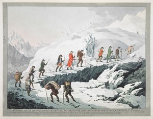 Horace Bénédict de Saussure és vezetői a Month Blanc gleccseren (metszet)