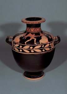 Padlás vörös alakos hidria, amely Boreast ábrázolja, amint Oreithyiát üldözi, ie 440-430 (agyag) alkotó: Christie Painter attr. to Christie Painter attr. to