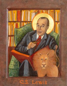 C. S. Lewis ikon, 2021 (tojástempera, levélarany, fa)