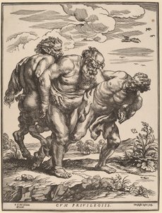 Silenus egy szatír és egy faun kíséretében alkotó: Christoffel Jegher after Sir Peter Paul Rubens
