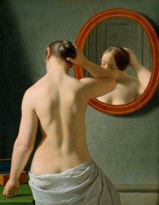Egy meztelen nő, aki a haját csinálja a tükör előtt alkotó: Christoffer Wilhelm Eckersberg
