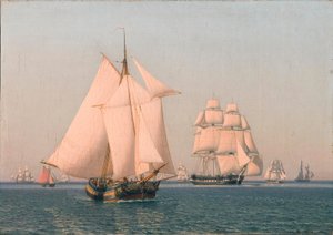 Enyhe szellőben vitorlák alatt hajóznak egy tiszta nyári délutánon alkotó: Christoffer Wilhelm Eckersberg