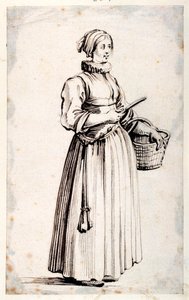 Figura kosárral és késsel (toll és barna tinta papíron)