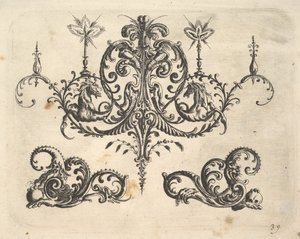 Fantasztikus csillár égő gyertyákkal és arabeszkekkel, némelyik fantasztikus lóval végződik..., 1610.