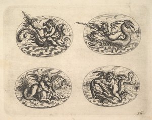 Négy ovális Genii-vel, lemezek a Neue Grotessken Buchból, 1610.
