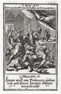 Simont és két fiát Ptolemaiosz megöli. 1 Makkabeusok 14:16, 1695
