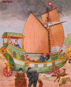Segelwagen / Vitorlás autó (színes litográfia)