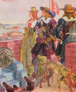 Spaziergang Auf Den Festungswallen / Séta a bástyákon (színes litográfia)
